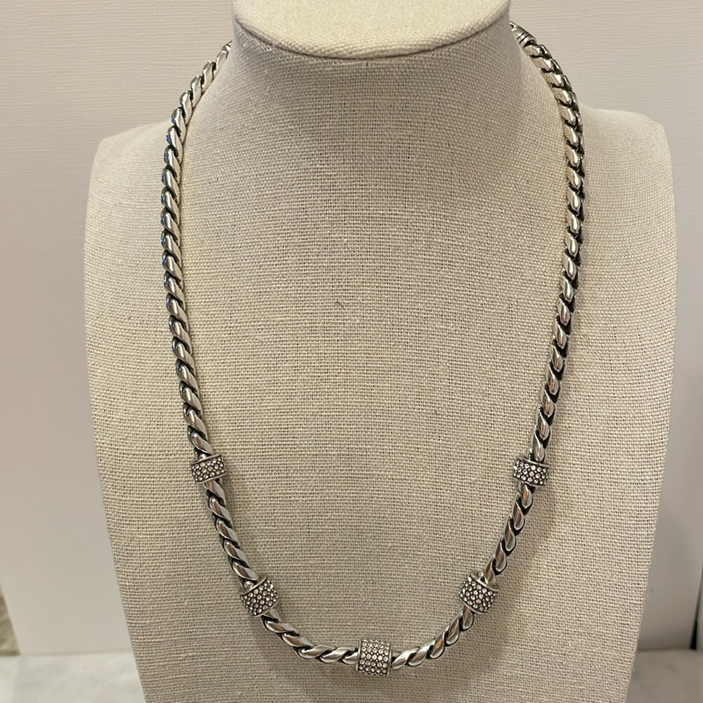 Brighton Silver Plated, Black Lacquer & Crystal Necklace